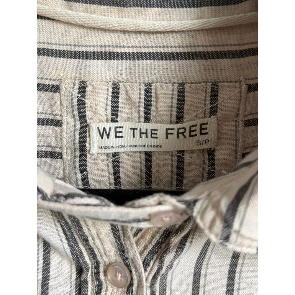 We The Free Christopher Linen Striped Short Sleeve Button-Up Shirt Beige S NWT - Picture 6 of 9